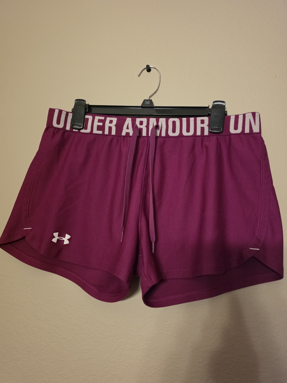 Under Armour Women's Deep Magenta Athletic Shorts with Logo Waistband